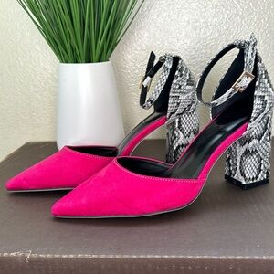 Hot Pink + Snake Print Heels